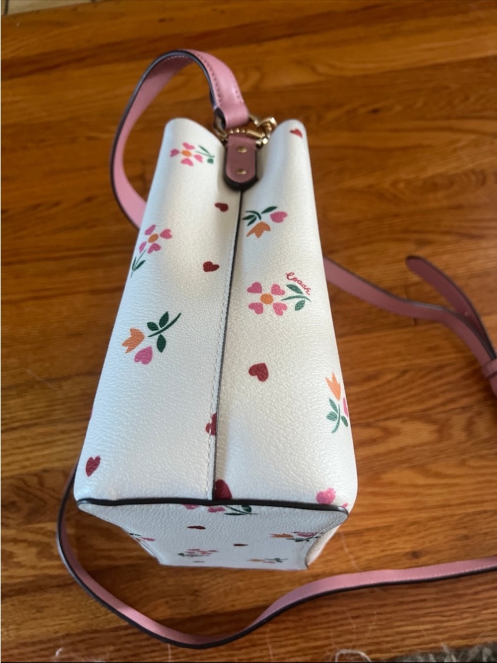 COACH C7976 Small Town Bucket Bag with Heart Petal Print Chalk coach purse - Picture 8 of 11